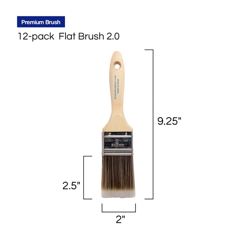 Pro-Grade 12PK 2 inch Flat Brush Premium Wall/Trim House Paint Brush Set Great for Professional Painter and Home Owners Painting Brushes for Cabinet Decks Fences Interior Exterior & Commercial Paintbrush. - Image 4